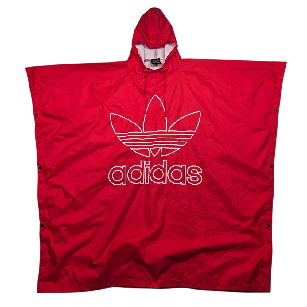 Vintage 90's Adidas Rain Poncho Red Trefoil Hooded Snap Side Windbreaker New